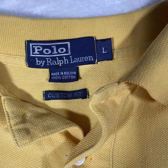 Vtg Polo Ralph Lauren Custom Fit 2 Button Polo Shirt Yellow Preppy Men's Sz Lg - Picture 2 of 5